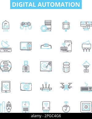 Digital automation vector line icons set. Digital, Automation, Robotics, AI, Machine-Learning, Objects, Control illustration outline concept symbols Stock Vector