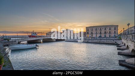 Sunset over the harbor in Ortigia Syracuse Stock Photo