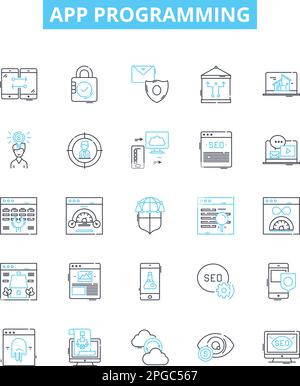 App programming vector line icons set. App, Programming, Coding, Development, iOS, Android, Design illustration outline concept symbols and signs Stock Vector