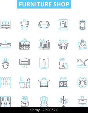 Furniture shop vector line icons set. Furniture, shop, furniture store, furniture retailer, furniture shop, furniture outlet, bedroom furniture Stock Vector