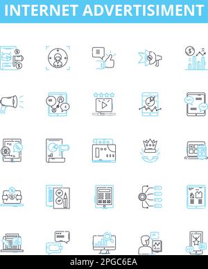 Internet advertisiment vector line icons set. Online, Ad, Advertising, Digital, Promote, Websites, Campaign illustration outline concept symbols and Stock Vector