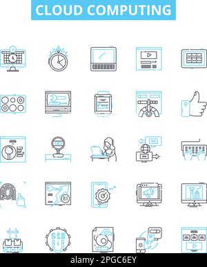 Cloud computing vector line icons set. Cloud, Computing, Storage, Services, SaaS, PaaS, IaaS illustration outline concept symbols and signs Stock Vector