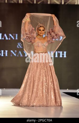 Colombo, Sri Lanka. 21st Mar, 2023. A model presents a creation during a wedding show in Colombo, Sri Lanka, on March 21, 2023. Credit: Gayan Sameera/Xinhua/Alamy Live News Stock Photo