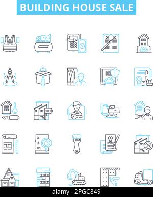 Building house sale vector line icons set. House, Building, Sale, Estate, Property, Buy, Real illustration outline concept symbols and signs Stock Vector