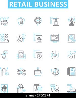 Retail business vector line icons set. Shops, Retailers, Merchandise, Selling, Storefronts, Outlets, Goods illustration outline concept symbols and Stock Vector