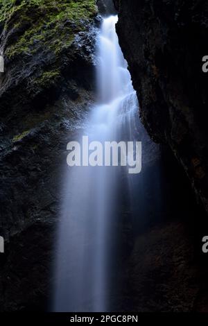 Waterfall in the Breitachklamm,a gorge created by the river Breitach in the Allgäu region in Southern Germany, located at the exit of the Kleinwalsert Stock Photo