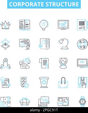 Corporate structure vector line icons set. Organisation, Hierarchy, Network, Framework, Corporate, Division, Reporting illustration outline concept Stock Vector