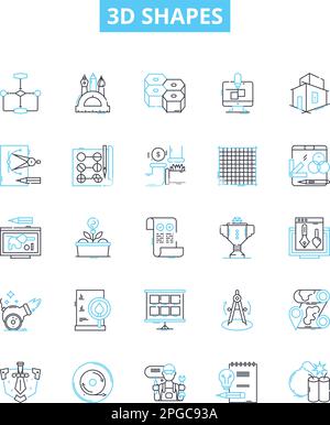 3d shapes vector line icons set. Polyhedron, cube, pyramid, cuboid, tetrahedron, octahedron, prism illustration outline concept symbols and signs Stock Vector
