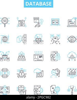Database vector line icons set. database, SQL, MySQL, Oracle, Access, MongoDB, PostgreSQL illustration outline concept symbols and signs Stock Vector