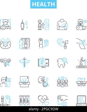 Health vector line icons set. Fitness, Wellness, Exercise, Nutrition, Diet, Medicine, Disease illustration outline concept symbols and signs Stock Vector