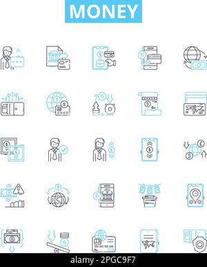 Money vector line icons set. Cash, Funds, Riches, Currency, Capital, Wealth, Dough illustration outline concept symbols and signs Stock Vector