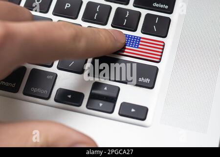 Computer keyboard with the US flag on it Stock Photo