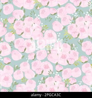 Seamless Pattern with Pink Peony on Blue Background Stock Vector