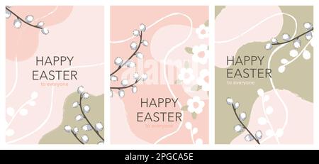 set of vector banners for holy easter day with willow branches Stock Vector