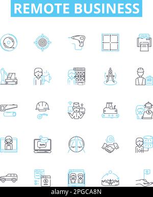 Remote business vector line icons set. Remote, Business, Teleworking, Telecommuting, Virtual, Remotely, Outsourcing illustration outline concept Stock Vector