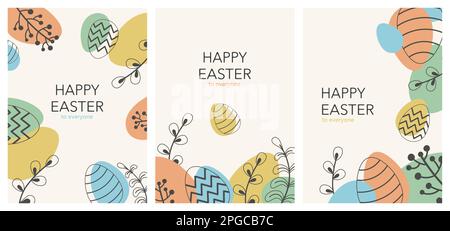 set of vector banners for the day of holy easter with easter eggs minimalist outlines Stock Vector