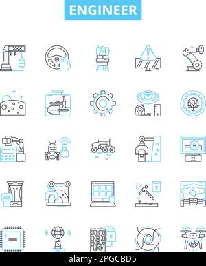Engineer vector line icons set. Engineer, Technical, Mechanical, Structural, Electrical, Design, Civil illustration outline concept symbols and signs Stock Vector