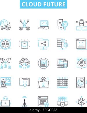 Cloud future vector line icons set. Cloud, Future, Computing, AI, IoT, Digital, Transformation illustration outline concept symbols and signs Stock Vector