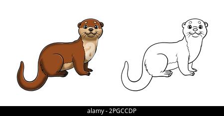 Cute otter to color in. Template for a coloring book with funny animals. Coloring page for kids. Stock Photo