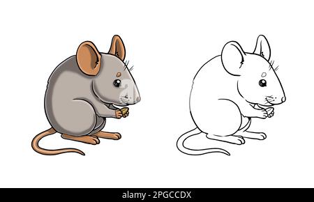 Cute mouse to color in. Template for a coloring book with funny animals. Coloring page for kids. Stock Photo