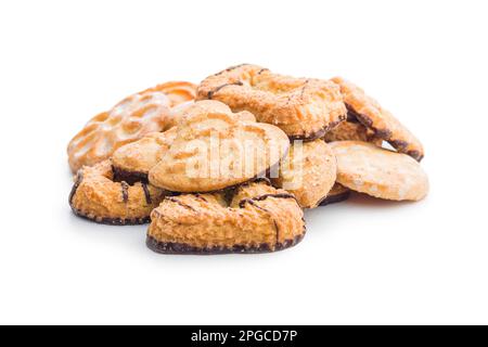 Assorted various cookies. Sweet biscuits isolated on the white background. Stock Photo