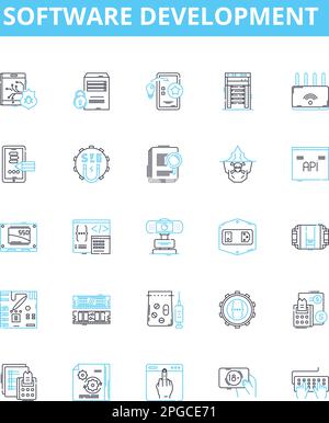 Software development vector line icons set. Software, Development, Programming, Coding, Algorithm, Architecture, Debugging illustration outline Stock Vector