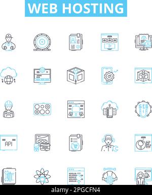 Web Hosting vector line icons set. Hosting, Web, Website, Cloud, Domains, Servers, Data illustration outline concept symbols and signs Stock Vector