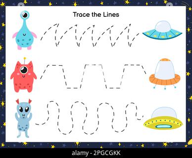 Trace the lines activity page with cute dinosaurs and eggs. Handwriting ...