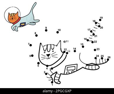 Connect the dots game. Cat printable worksheet for kids. Can be used as ...