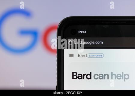 Kaunas, Lithuania - 2023 March 22: Google bard AI on screen. Google launched new Artificial intelligence chatbot Bard. High quality photo Stock Photo