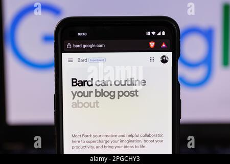 Kaunas, Lithuania - 2023 March 22: Google bard AI on screen. Google launched new Artificial intelligence chatbot Bard. High quality photo Stock Photo