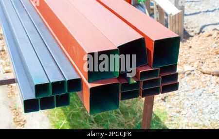 Preparing for construction work with steel structures rust-proof paint Stock Photo