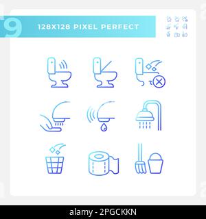Public toilets service pixel perfect gradient linear vector icons set Stock Vector