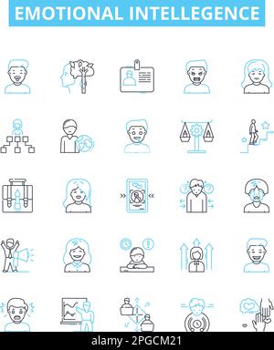 Emotional intellegence vector line icons set. Self-awareness, Empathy, Interpersonal, Awareness, Perspective, Sensitivity, Skill illustration outline Stock Vector