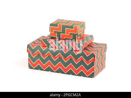 Group of different christmas gift boxes isolated on white background. Colored christmas gift boxes. Stock Photo