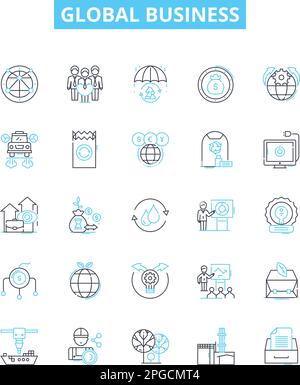 Global business vector line icons set. Global, business, international, economy, marketing, trade, commerce illustration outline concept symbols and Stock Vector