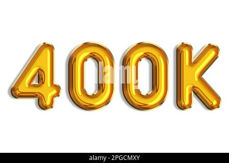 400 or four hundred. Banner, realistic 3d gold helium balloons, logo. Numbers isolated on white. Lettering. Graphic font, shiny text. Illustration for Stock Photo