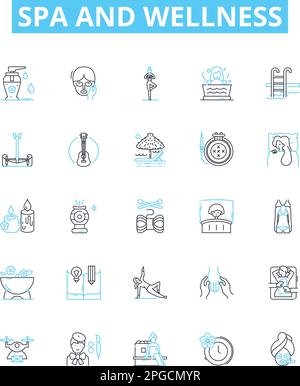 Spa and wellness vector line icons set. Spa, Wellness, Relaxation, Beauty, Therapy, Massage, Hot Stone illustration outline concept symbols and signs Stock Vector