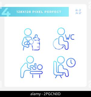 Rooms for baby care and rest pixel perfect gradient linear vector icons set Stock Vector