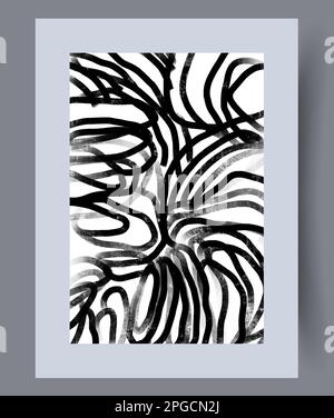 Abstract lines monochrome confusion wall art print Stock Vector