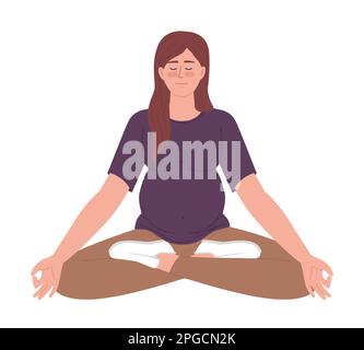 Relaxed pregnant woman sitting in lotus pose semi flat color vector character Stock Vector
