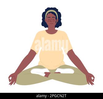 Calm pregnant woman sitting in yoga pose semi flat color vector character Stock Vector