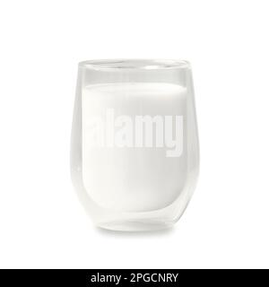Glass with milk on a white background. Milk in a glass isolated. Stock Photo