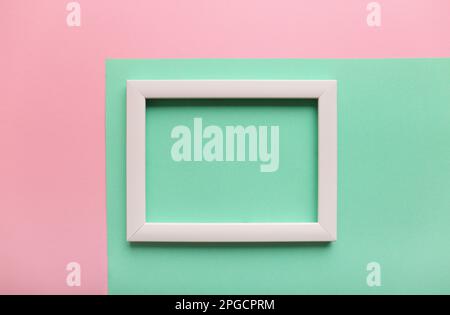 Abstract  paper minimal background with white frame. Minimal composition with empty picture frame. Stock Photo