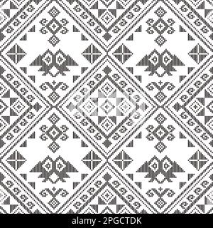 Filipino folk art - Yakan cloth inspired vector seamless pattern, traditional textile or fabric print design from Philippines in black and white Stock Vector