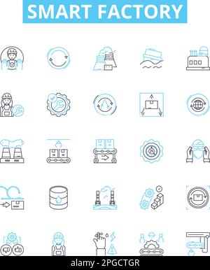 Smart factory vector line icons set. Smart, Factory, Automation, Digital, IoT, Intelligent, Manufacturing illustration outline concept symbols and Stock Vector