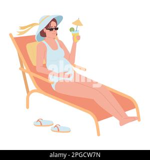 Carefree pregnant woman lying on deckchair semi flat color vector character Stock Vector