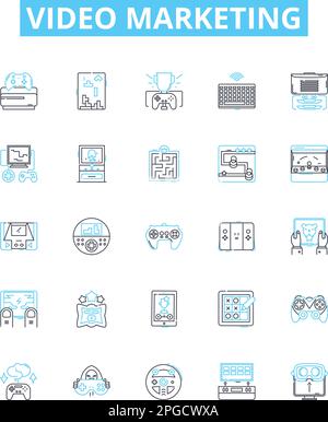 Video marketing vector line icons set. Video, Marketing, Advertising, Promotion, Campaign, Visual, Content illustration outline concept symbols and Stock Vector