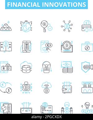 Financial innovations vector line icons set. Investment, Lending, Crowdfunding, Banking, Payments, Insurtech, Cryptocurrency illustration outline Stock Vector