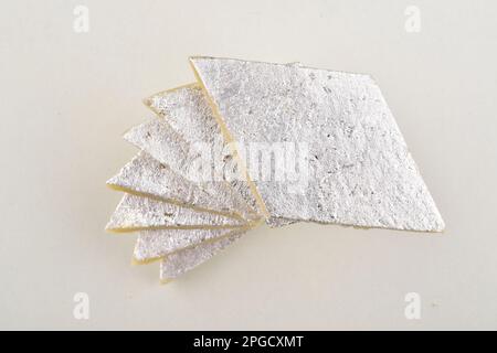 Top view of kaju katli isolated on white background, indian kaju barafi Stock Photo
